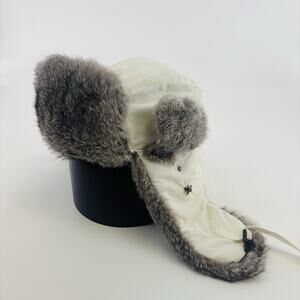 Mad Bomber Rabbit Fur Trapper Hat Ear Flap Winter Size Medium Warm White Nylon